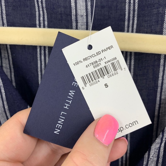 Gap Maternity Striped Linen Blend Faux Wrap Top Sz S - Picture 5 of 10